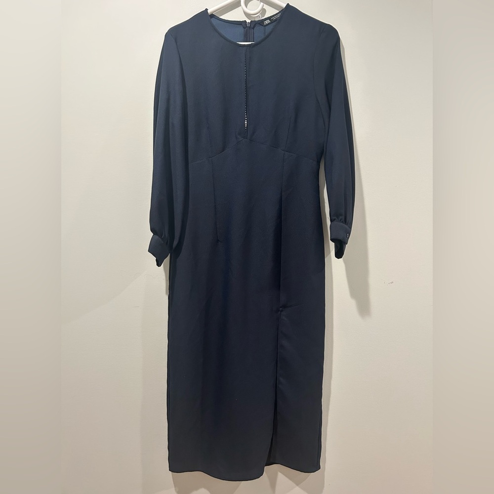 Zara Elegant Navy Blue Women's Dress with keyhole cutout & Rhinestones Size M - Picture 6 of 12